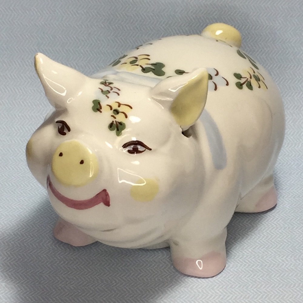 Vintage Smiling Pig Blue And Floral Design - Picture 1 of 15